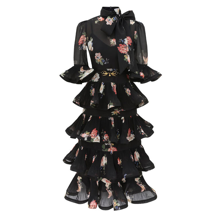 Pleated Sleeved Midi Dress image number null