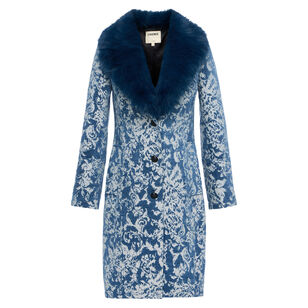 Laney Faux Fur Collared Jacquard Coat