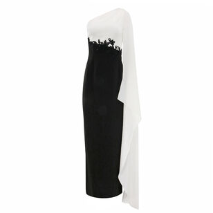 Crepe One Shoulder Drape Sleeve Gown