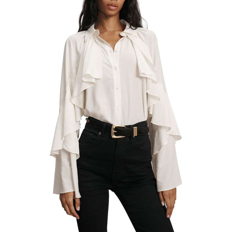 Demaris Long Sleeve Ruffled Button-Down Blouse image number null