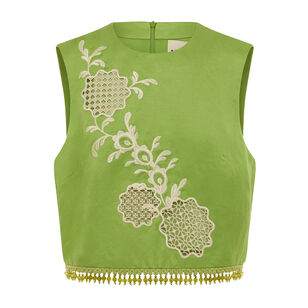 Luisa Embroidered Sleeveless Crop Top