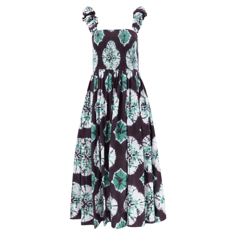 Aveline Tie Dye Sleeveless Smocked Midi Dress image number null
