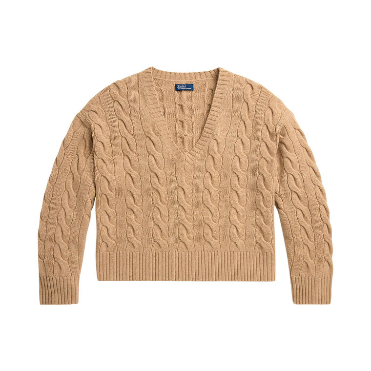 Cable-Knit Wool-Cashmere V-Neck Sweater image number null