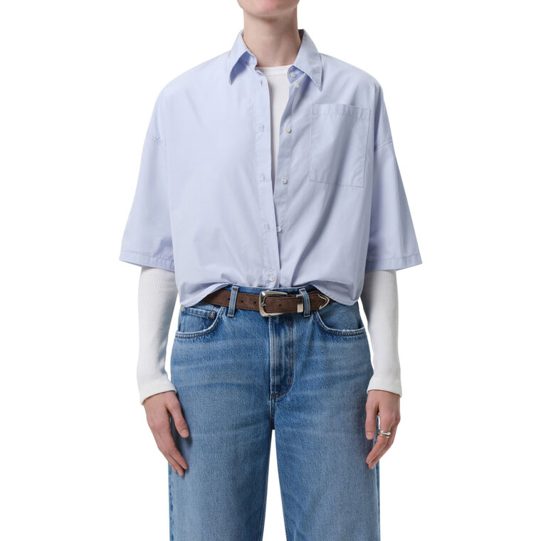 Frances Cropped Cape Button Up Top image number null