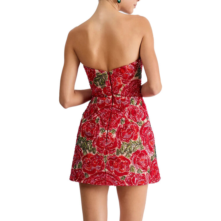 Caprice Strapless Sequin Floral Mini Dress With 3D Detail image number null