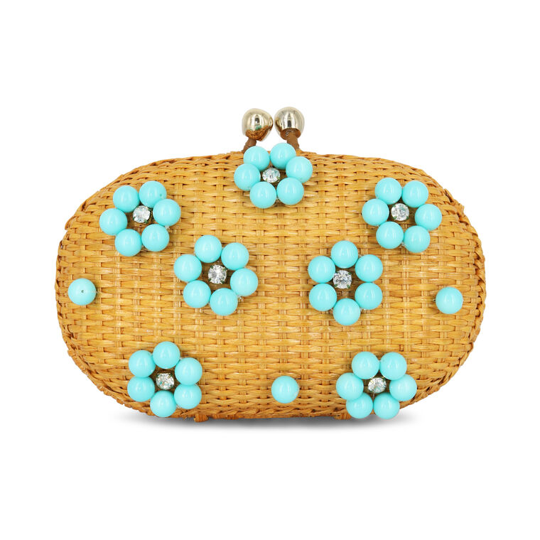 Olivine Flowery Wicker Handbag image number null