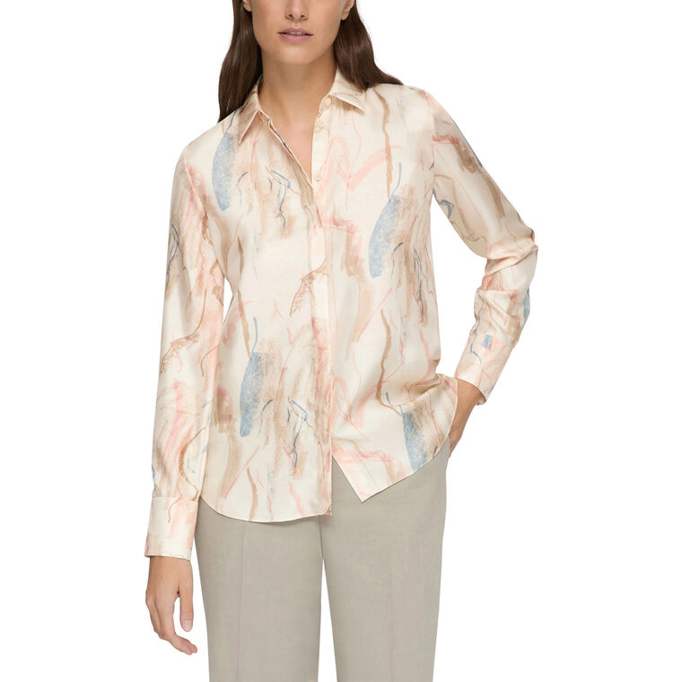 Gesture Print Silk Twill Button Blouse image number null