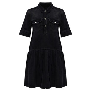 Short Sleeve Soft Rigid Denim Mini Dress