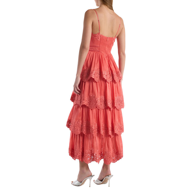 Maple Sleeveless Embroidered Tiered Midi Dress image number null