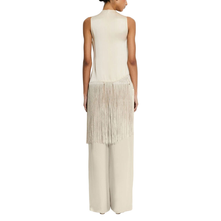 Sleeveless Satin Cowl Neck Fringe Top image number null