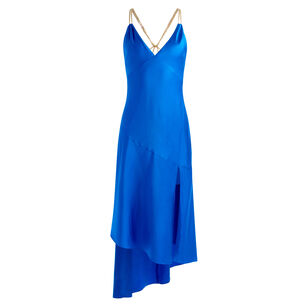 Savana Deep V Chain Strap Asymmetric Hem Midi Dress