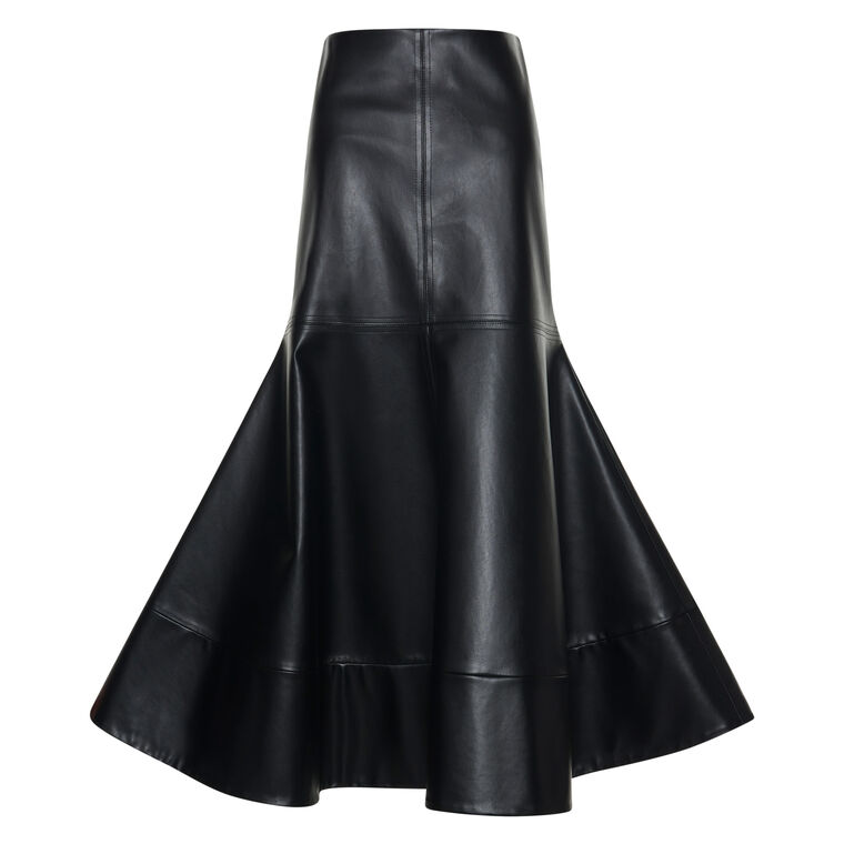 Flared Hem Leather Midi Skirt image number null
