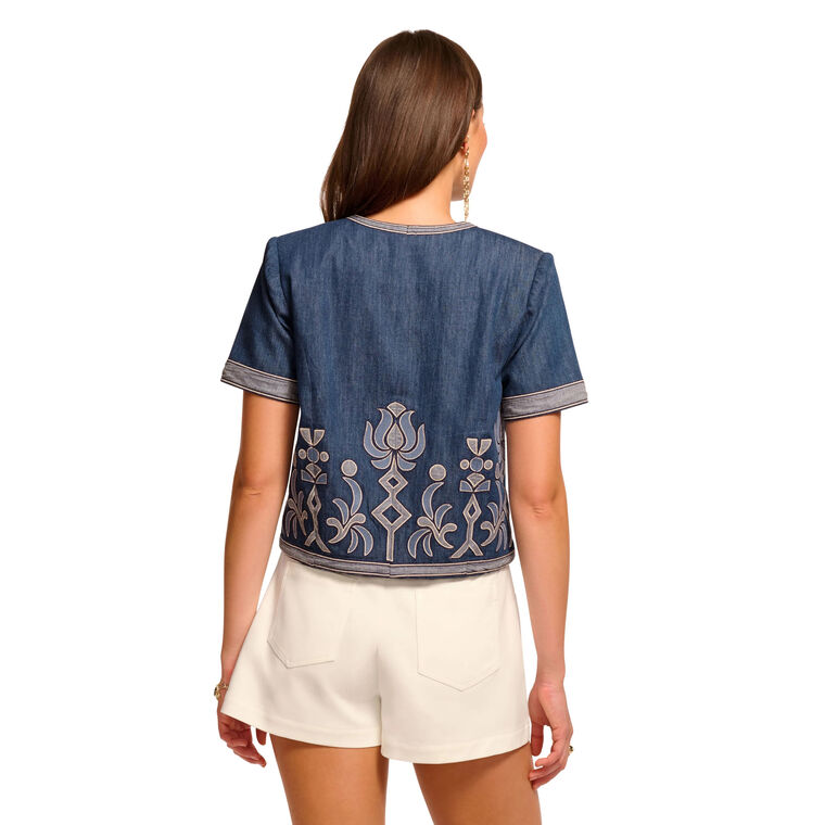 Nicko Short Sleeve Embroidered Denim Jacket image number null