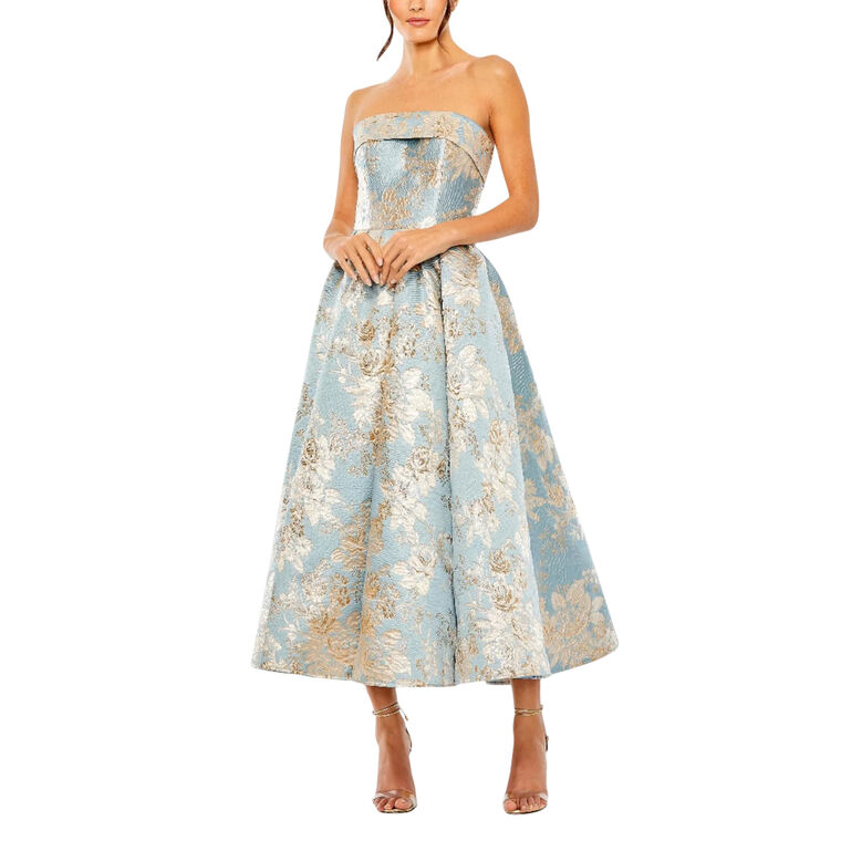 Strapless Brocade Midi Dress with Pockets image number null