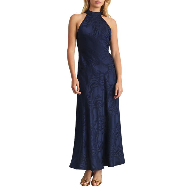 Anais Sleeveless Halterneck Silk Jacquard Maxi Dress image number null