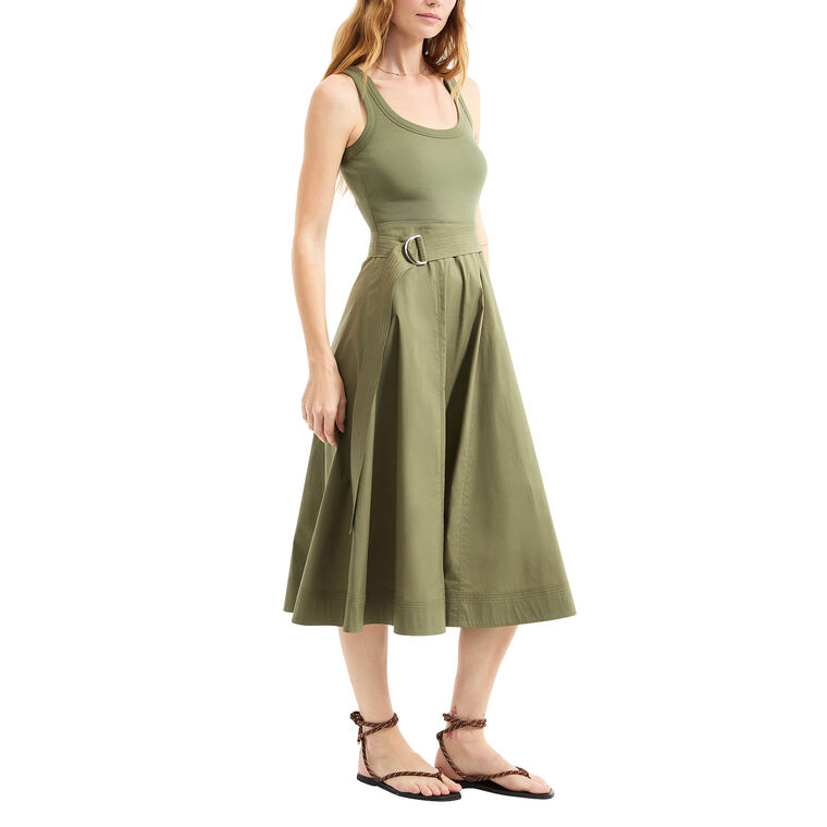 Ennis Belted Mixed Media A-Line Midi Dress image number null