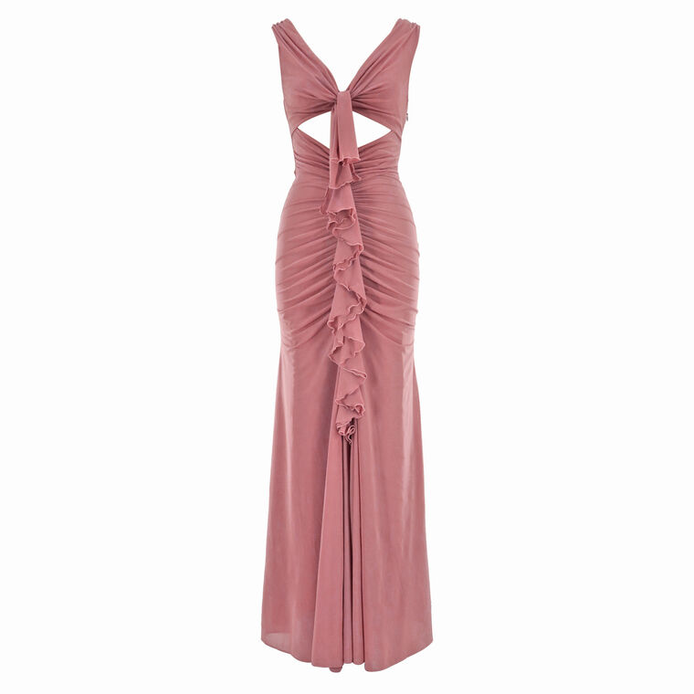 Carnelian Ruched V-Neck Maxi Dress image number null