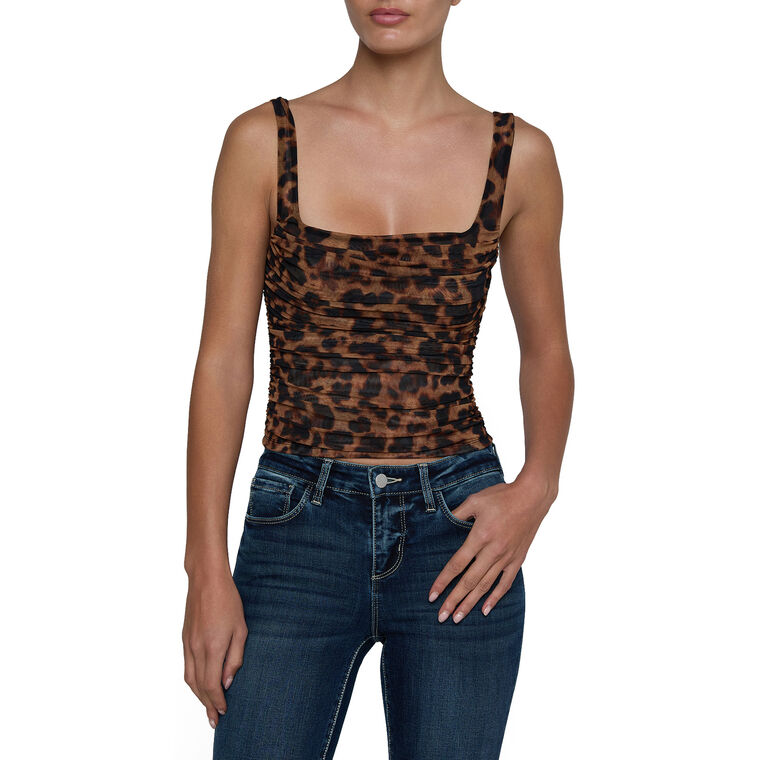 Rasha Shirred Leopard Mesh Tank Top image number null
