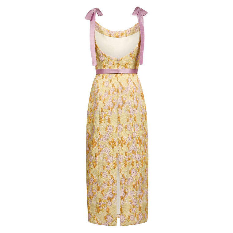 Acacia Belted Stretch Brocade Corset Midi Dress image number null