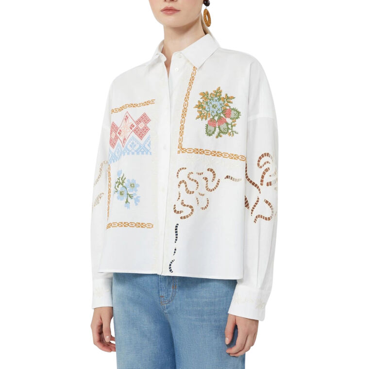 Fonte Long Sleeve Cotton Blouse With Lace And Embroideries image number null