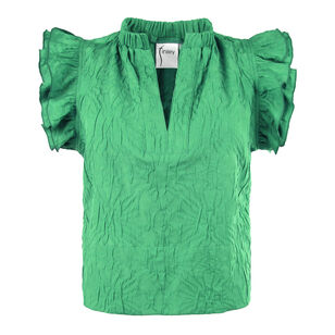 Remy Short Sleeve V-Neck Textured Jacquard Popover Blouse