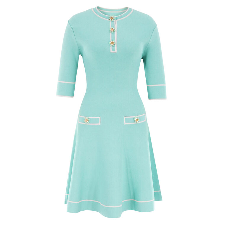 Weston Half-Sleeve Knit Mini Dress With Contrast Piping image number null