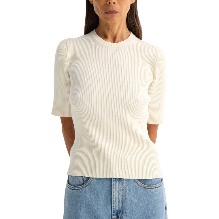 Knit Short Sleeve Ribbed Top image number null