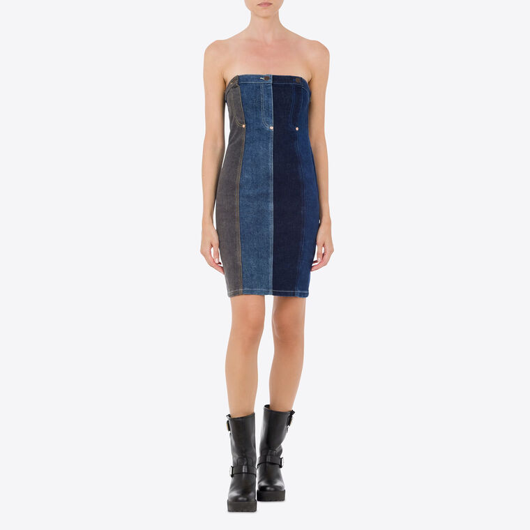 Mix Denim Strapless Dress image number null