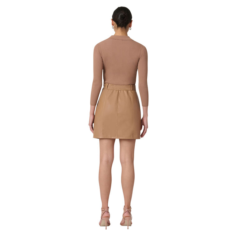 Melinda Collared Mini Dress With Vegan Leather Skirt image number null