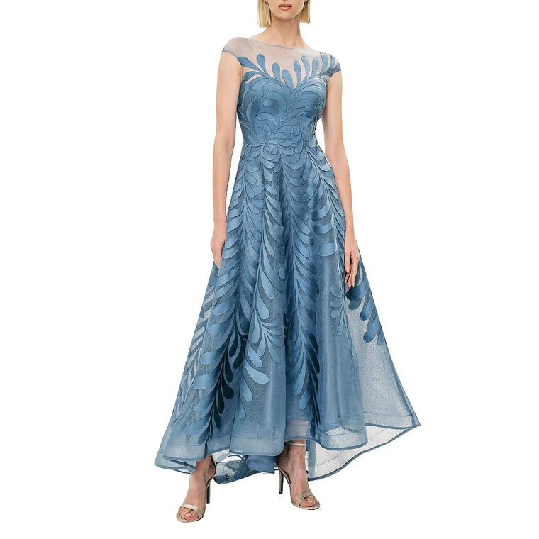 Mesh High Low Hem Dress With Mikado Floral Embroidery image number null