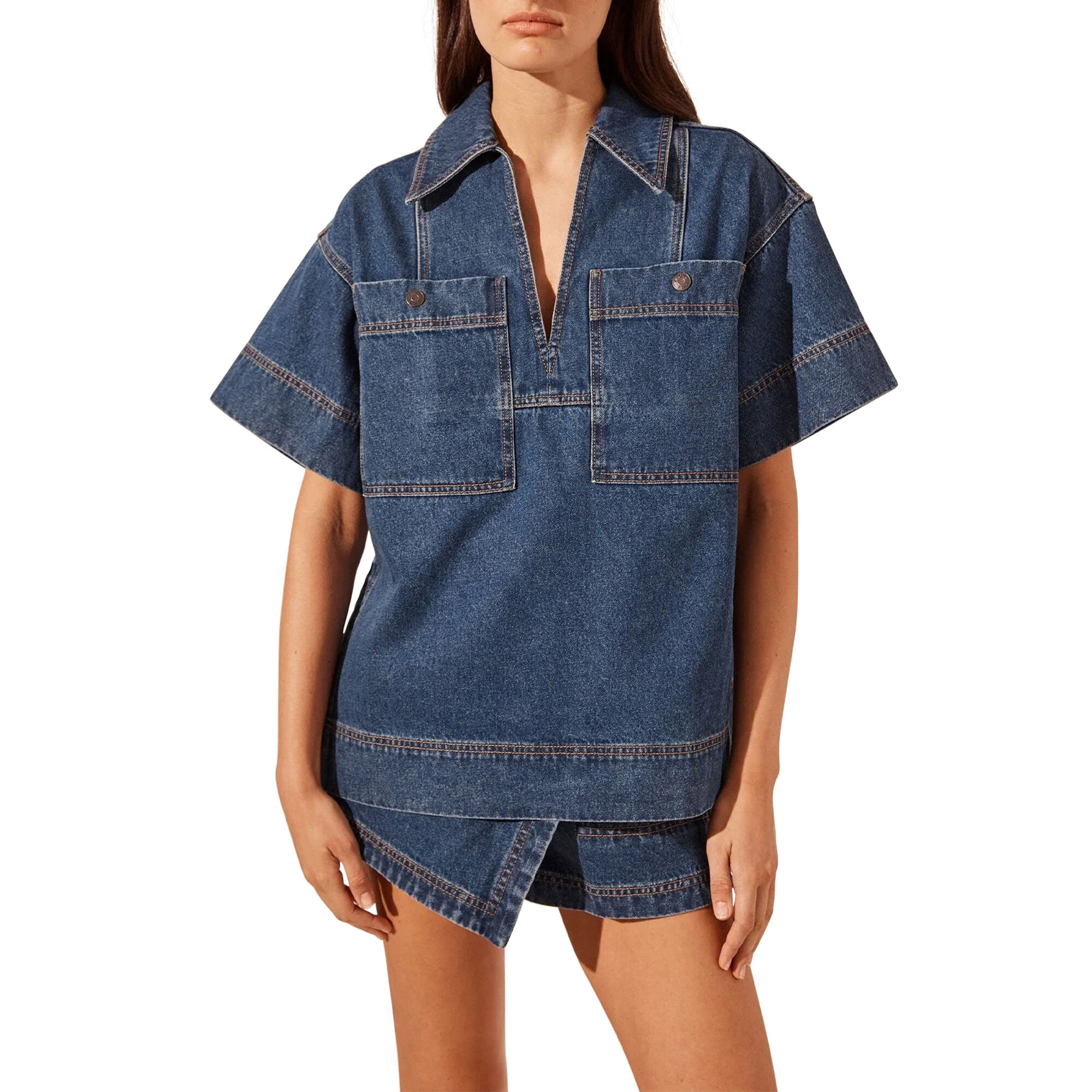 Rita Denim Pullover Top