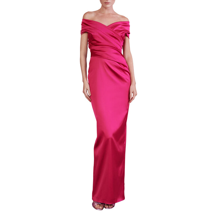Off-Shoulder Stretch Satin Gown image number null