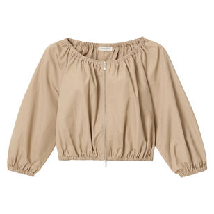 Zip Front Organic Cotton Poplin Cropped Bubble Jacket