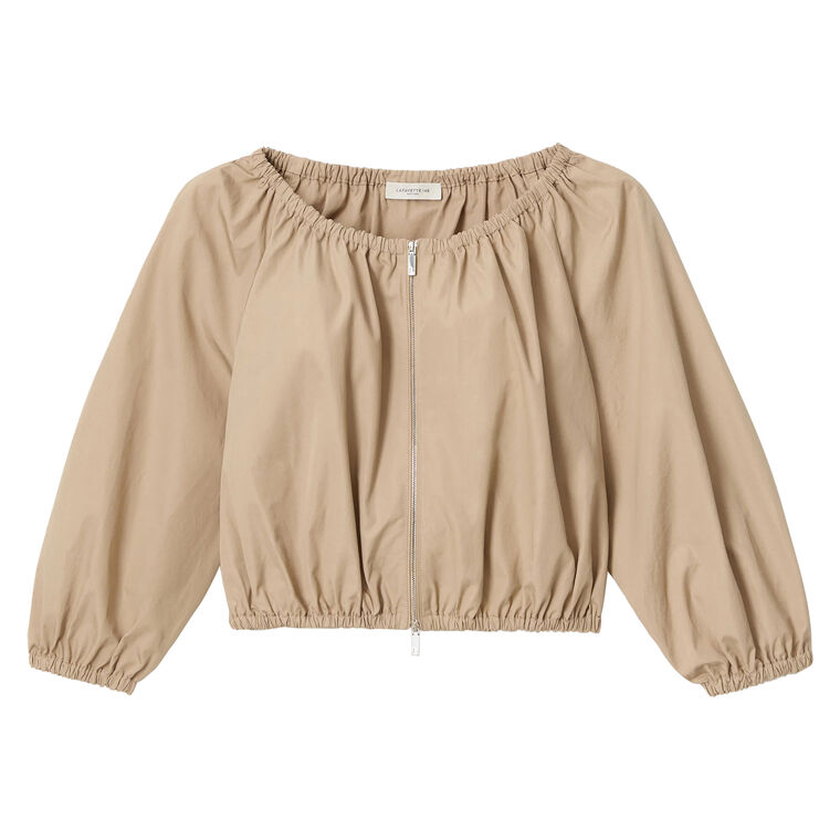Zip Front Organic Cotton Poplin Cropped Bubble Jacket image number null