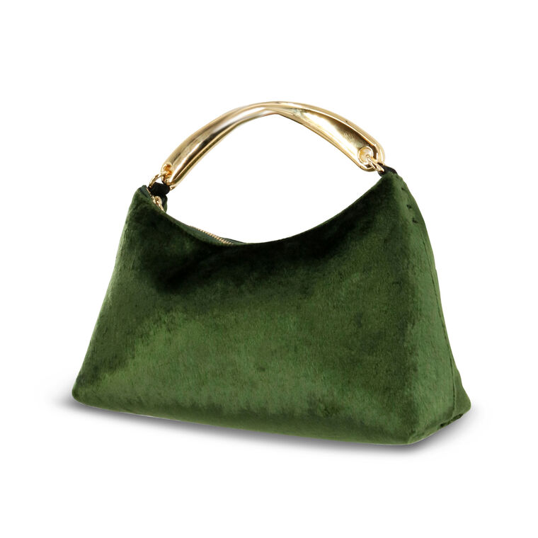 Metal Handle Rhea Velvet Hobo Bag image number null