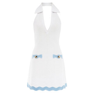 Dorianne Sleeveless Collared Metallic Rib Knit Mini Dress