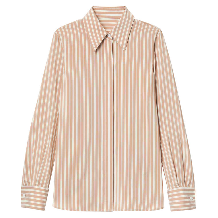 Striped Silk French Cuff Blouse image number null
