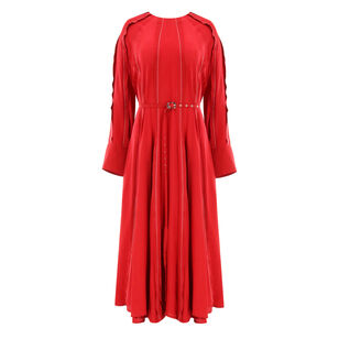Raspberry Long Sleeve Handkerchief Hem Midi Dress