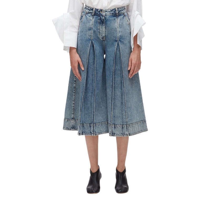 Pleated Lightweight Denim Culotte image number null