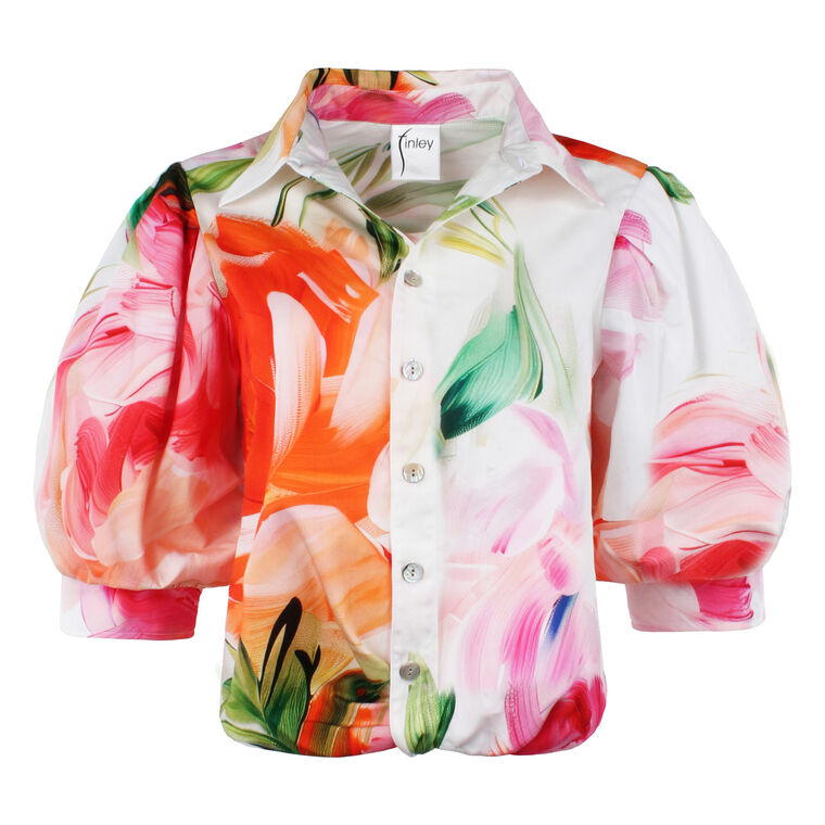 Bomba Peony Floral Short Sleeve Twist-Front Blouse image number null