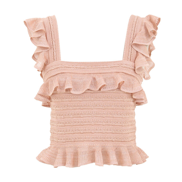 Rebellion Lace Frill Knit Cropped Cami image number null