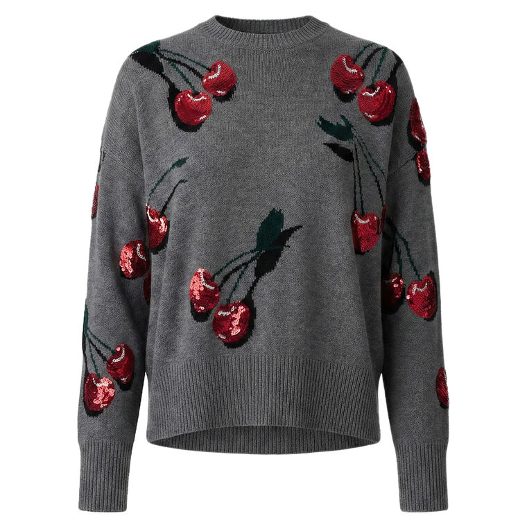 Multi Cherry Long Sleeve Pullover Sweater image number null
