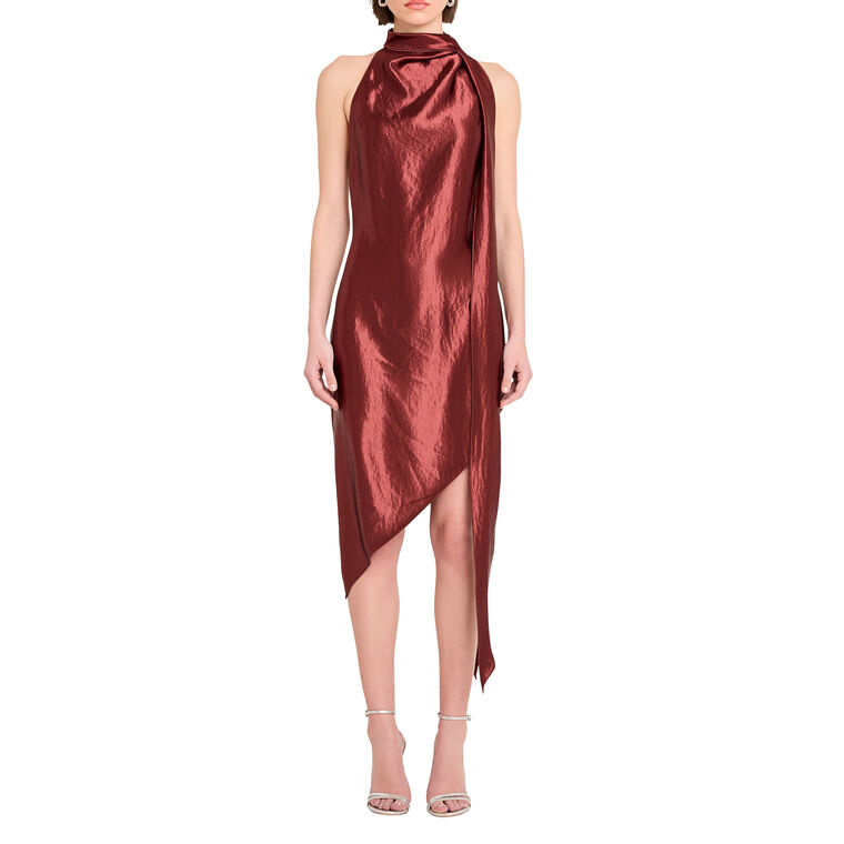 Vallani Sleeveless High Neck Asymmetrical Midi Dress image number null