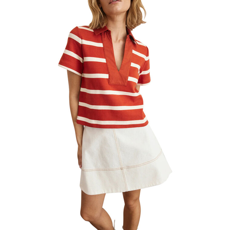 Melanie Striped Short Sleeve Polo Top image number null