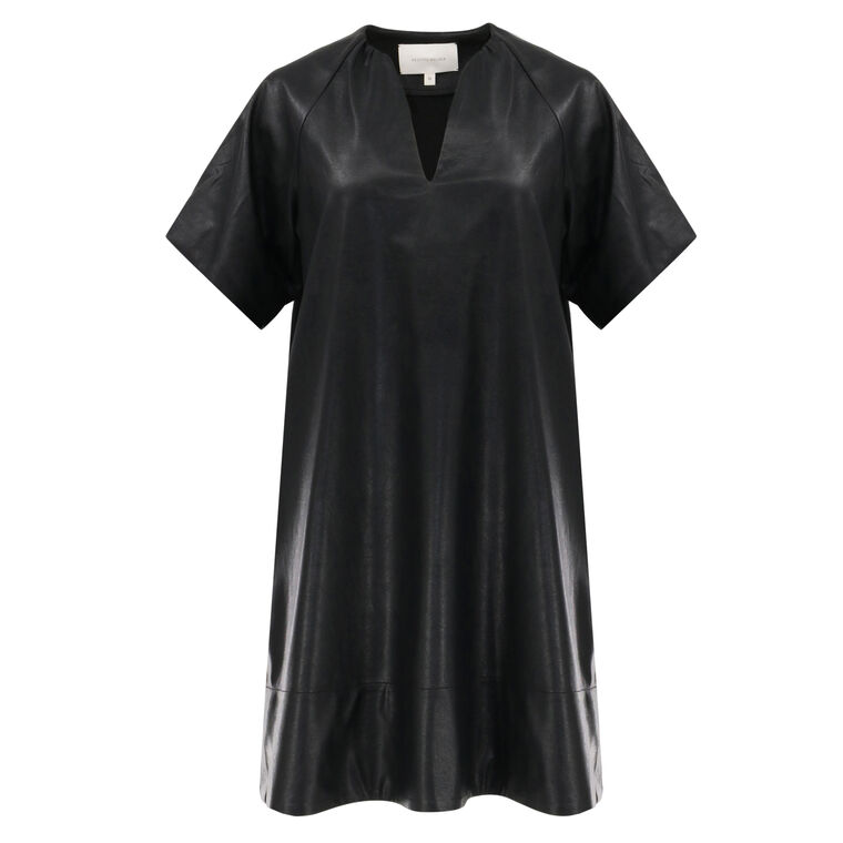 The Hattie Short Sleeve Vegan Leather Mini Dress image number null