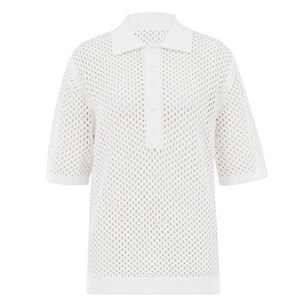 Crochet Netting Short Sleeve Slim Polo