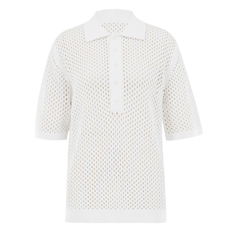 Crochet Netting Short Sleeve Slim Polo image number null