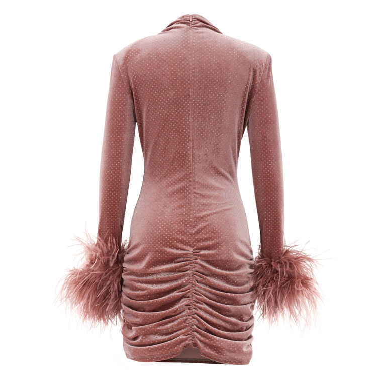Feather Cuff Velvet Mini Dress With Sequins image number null