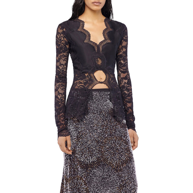 Long Sleeve V-Neck Lace Top image number null