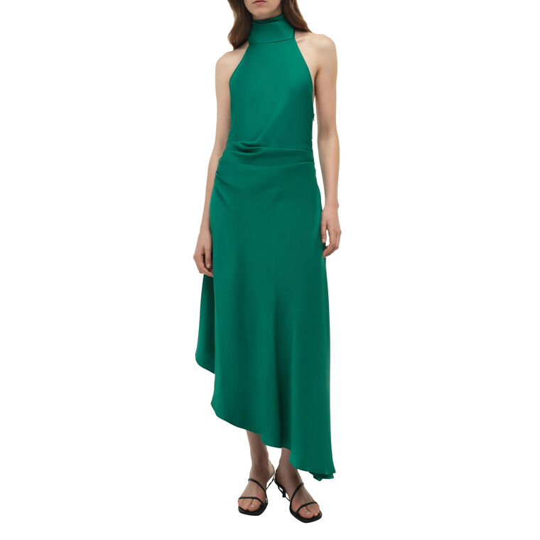 Monica Sleeveless Halterneck Satin Midi Dress image number null